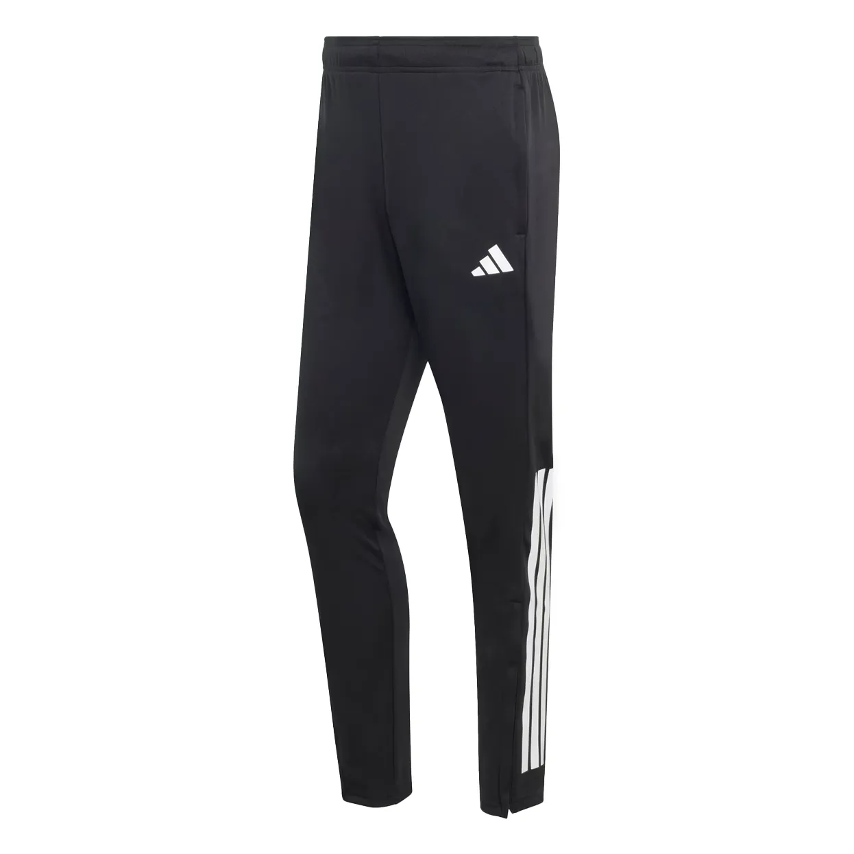 Calça Adidas Masculina Climacool Sereno Preta vista frontal com detalhes das listras e logo Adidas